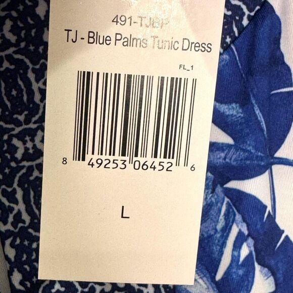 Cabana Life Dress Womens Large Blue White Palm Print Tunic UPF 50 Sun Protection - Picture 5 of 11